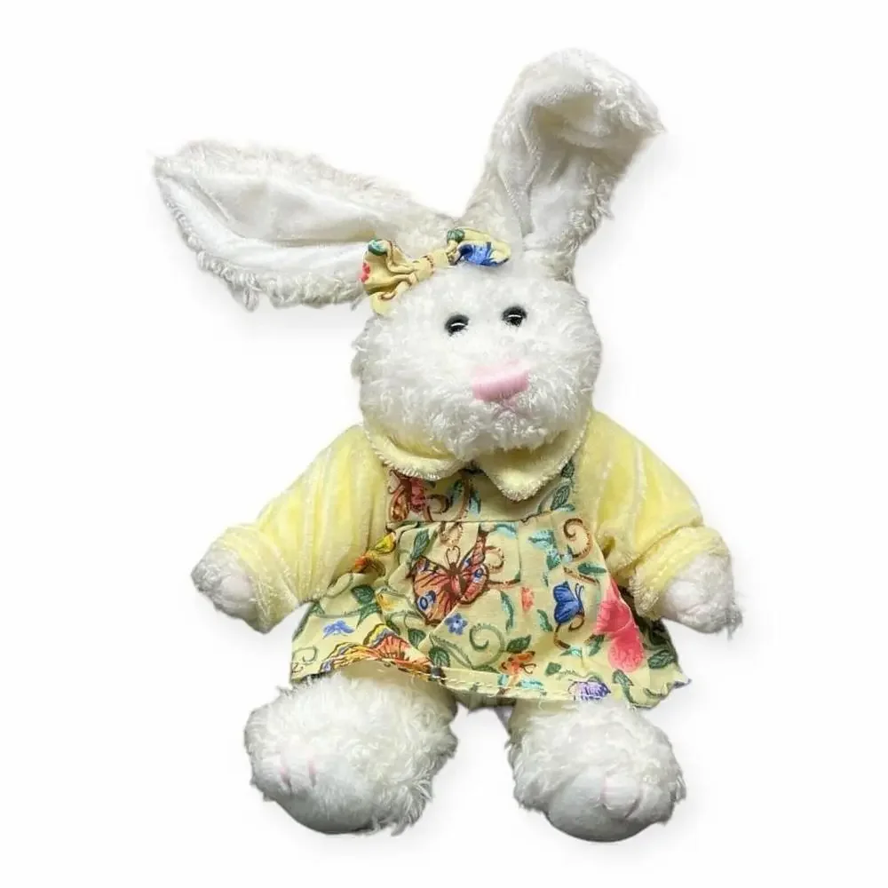 Vtg Chrisha Playful Bunny Rabbit Plush 1997 Yellow Floral Dress Stuffed Animal